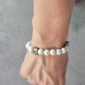 Howlite Bead Bracelet Women White Gold Heart Paw Print Pet Lover Boho Dog Mom‎